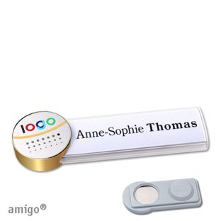 Namensschilder amigo® alu-print Magnet weiß  | smag® Magnet  | circle  | gold  | silber 