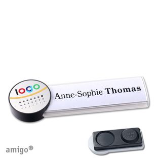 Namensschilder amigo® alu-print Magnet weiß  | smag® Magnet, extra stark  | circle  | anthrazit  | silber 
