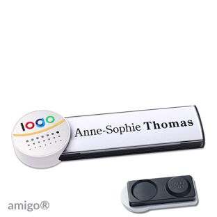 Namensschilder amigo® alu-print Magnet anthrazit  | smag® Magnet, extra stark  | circle  | weiß  | silber 