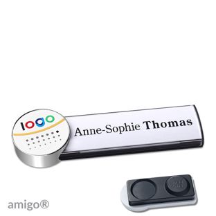 Namensschilder amigo® alu-print Magnet anthrazit  | smag® Magnet, extra stark  | circle  | chrom  | weiß 