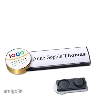 Namensschilder amigo® alu-print Magnet anthrazit  | smag® Magnet, extra stark  | circle  | gold  | weiß 