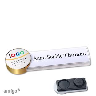 Namensschilder amigo® alu-print Magnet weiß  | smag® Magnet, extra stark  | circle  | gold  | silber 