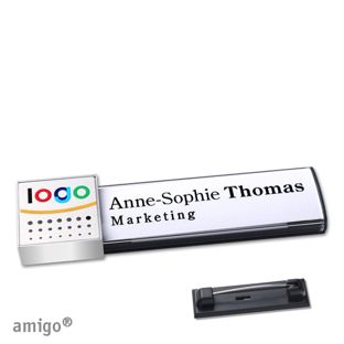 Namensschilder amigo® alu-print Magnet anthrazit  | Edelstahl-Rastnadel  | square  | edelstahl  | silber 