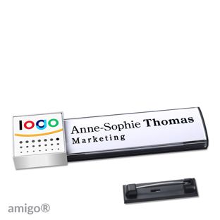 Namensschilder amigo® alu-print Magnet anthrazit  | Edelstahl-Rastnadel  | square  | edelstahl  | weiß 