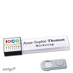 Namensschilder amigo® alu-print Magnet weiß  | smag® Magnet  | square  | anthrazit  | silber 
