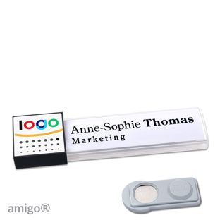Namensschilder amigo® alu-print Magnet weiß  | smag® Magnet  | square  | anthrazit  | weiß 