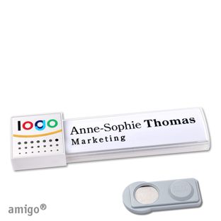 Namensschilder amigo® alu-print Magnet weiß  | smag® Magnet  | square  | weiß  | silber 
