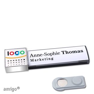 Namensschilder amigo® alu-print Magnet anthrazit  | smag® Magnet  | square  | chrom  | silber 