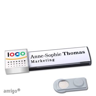 Namensschilder amigo® alu-print Magnet anthrazit  | smag® Magnet  | square  | edelstahl  | silber 