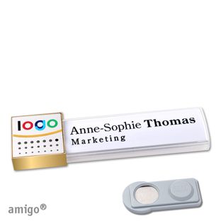 Namensschilder amigo® alu-print Magnet weiß  | smag® Magnet  | square  | gold  | silber 