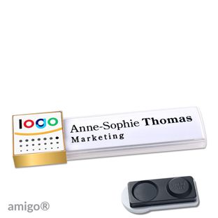 Namensschilder amigo® alu-print Magnet weiß  | smag® Magnet, extra stark  | square  | gold  | weiß 