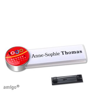 Namensschilder amigo® doming Nadel weiß  | circle  | chrom  |  