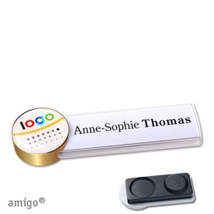 Namensschilder amigo® doming Magnet weiß  | smag® Magnet, extra stark  | circle  | gold  |  