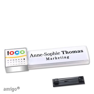 Namensschilder amigo® doming Nadel weiß  | square  | chrom  |  
