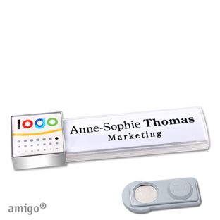 Namensschilder amigo® doming Magnet weiß  | smag® Magnet  | square  | chrom  |  