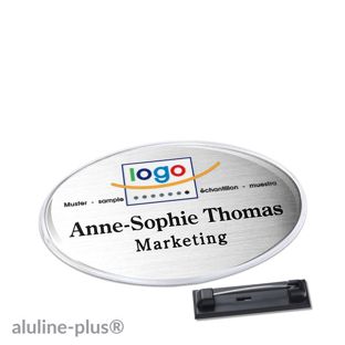 Namensschilder aluline-plus® alu-print Nadel 65 x 43 mm  | silber 