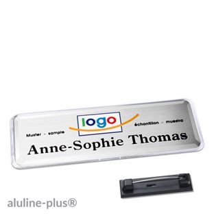 Namensschilder aluline-plus® alu-print Nadel 76 x 25 mm  | silber 