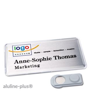 Namensschilder aluline-plus® alu-print Magnet 76 x 38 mm  | silber  | smag® Magnet 