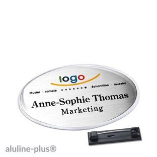 Namensschild mit Nadel aluline-plus® 65 x 43 mm  | silber 