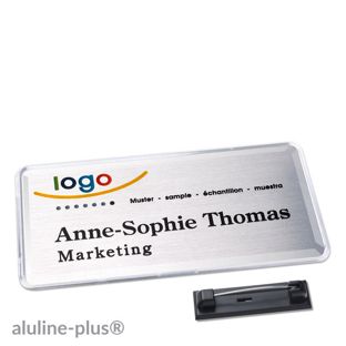 Namensschild mit Nadel aluline-plus® 76 x 38 mm  | silber 