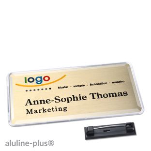 Namensschild mit Nadel aluline-plus® 76 x 38 mm  | gold 