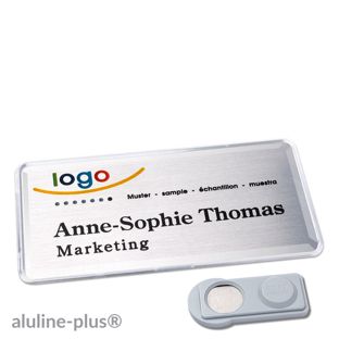 Namensschilder aluline-plus®, magnetisch 76 x 38 mm  | silber  | smag® Magnet 