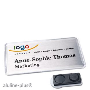 Namensschilder aluline-plus®, magnetisch 76 x 38 mm  | silber  | smag® Magnet, extra stark 