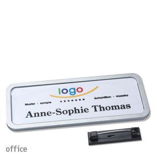 Namensschild mit Nadel OFFICE 75 x 27 mm  | edelstahl 