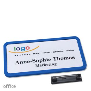 Namensschild mit Nadel OFFICE 75 x 37 mm  | blau 