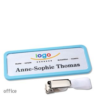 Namensschilder office quick-print Hängerclip 75 x 27 mm  | pastellblau  | Hängerclip 