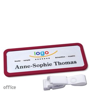 Namensschilder office quick-print Hängerclip 75 x 27 mm  | bordeauxviolett  | Hängerclip metallfrei 