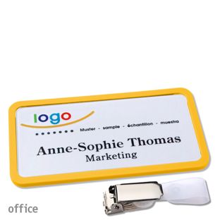 Namensschilder office quick-print Hängerclip 75 x 37 mm  | gelb  | Hängerclip 