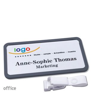 Namensschilder office quick-print Hängerclip 75 x 37 mm  | anthrazit  | Hängerclip metallfrei 