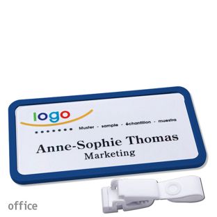 Namensschilder office quick-print Hängerclip 75 x 37 mm  | dunkelblau  | Hängerclip metallfrei 