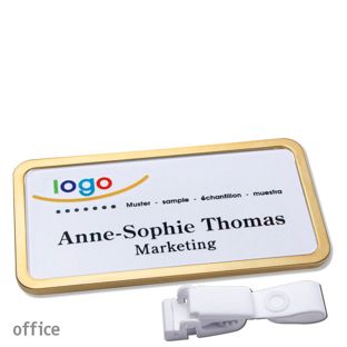 Namensschilder office quick-print Hängerclip 75 x 37 mm  | gold  | Hängerclip metallfrei 