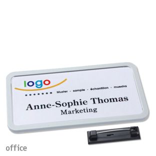 Namensschilder office quick-print Nadel 75 x 37 mm  | hellgrau 