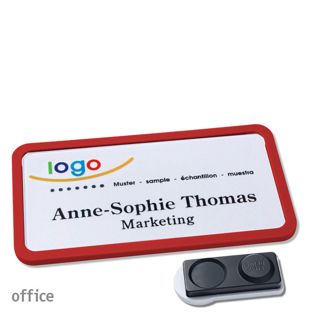 Namensschilder office quick-print Magnet 75 x 37 mm  | rot  | smag® Magnet, extra stark 