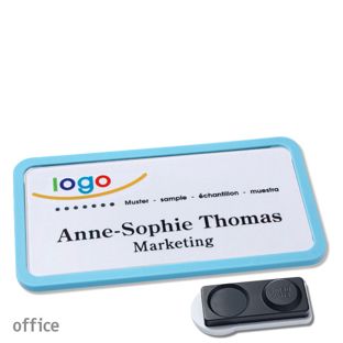 Namensschilder office quick-print Magnet 75 x 37 mm  | pastellblau  | smag® Magnet, extra stark 