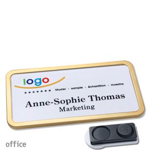 Namensschilder office quick-print Magnet 75 x 37 mm  | gold  | smag® Magnet, extra stark 