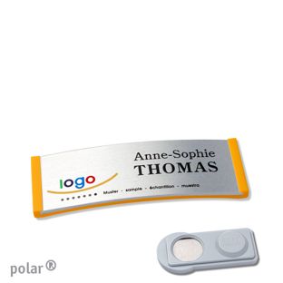 Namensschilder polar® alu-complete magnet 64 x 22 mm  | gelb  | silber  | smag® Magnet 