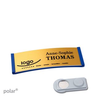 Namensschilder polar® alu-complete magnet 64 x 22 mm  | blau  | gold  | smag® Magnet 