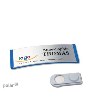 Namensschilder polar® alu-complete magnet 64 x 22 mm  | mittelblau  | silber  | smag® Magnet 
