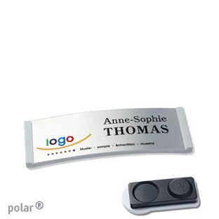 Namensschilder polar® alu-complete magnet 64 x 22 mm  | hellgrau  | silber  | smag® Magnet, extra stark 