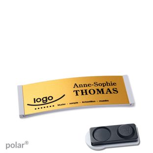Namensschilder polar® alu-complete magnet 64 x 22 mm  | hellgrau  | gold  | smag® Magnet, extra stark 