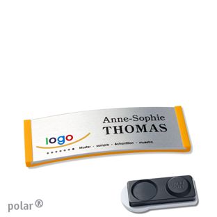 Namensschilder polar® alu-complete magnet 64 x 22 mm  | gelb  | silber  | smag® Magnet, extra stark 