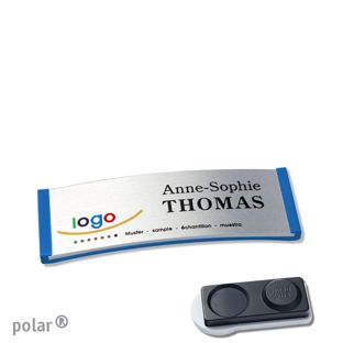 Namensschilder polar® alu-complete magnet 64 x 22 mm  | mittelblau  | silber  | smag® Magnet, extra stark 