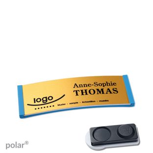 Namensschilder polar® alu-complete magnet 64 x 22 mm  | mittelblau  | gold  | smag® Magnet, extra stark 