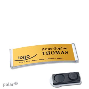 Namensschilder polar® alu-complete magnet 64 x 22 mm  | chrom  | gold  | smag® Magnet, extra stark 