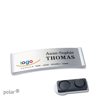 Namensschilder polar® alu-complete magnet 64 x 22 mm  | edelstahl  | silber  | smag® Magnet, extra stark 