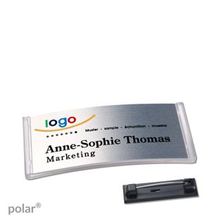 Namensschilder polar® alu-complete Nadel 65 x 30 mm  | transparent  | silber 